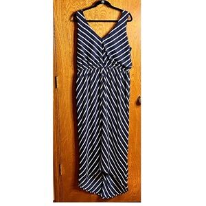Navy Striped Sleeveless High-low Dress 1XL